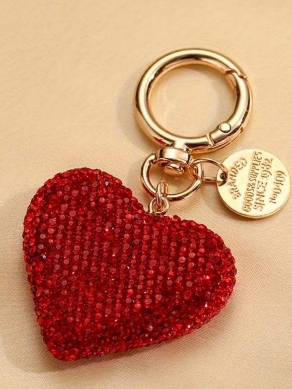 Red Crystal Heart Keyring with Gold Hardware
